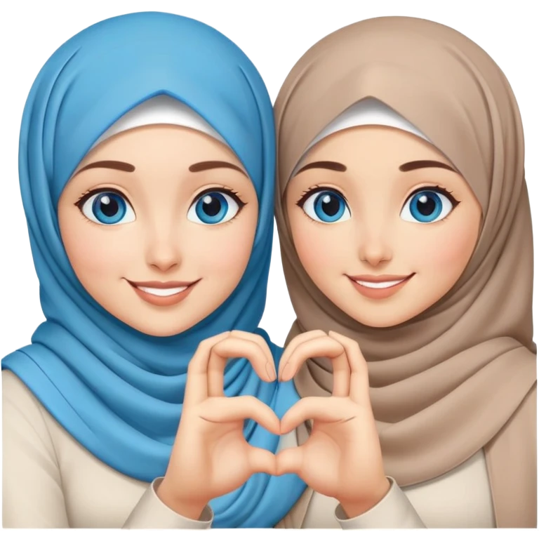 Turkish beautiful finish Konya two girls blue eyes with hijab and making love heart with hand gesture emoji