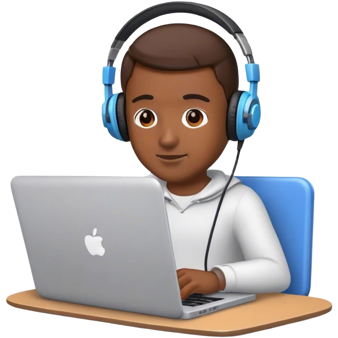 A toy man with headphones and a laptop on his lap emoji