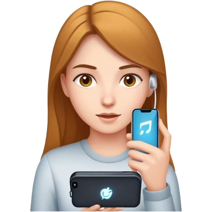  A girl using a charging phone emoji