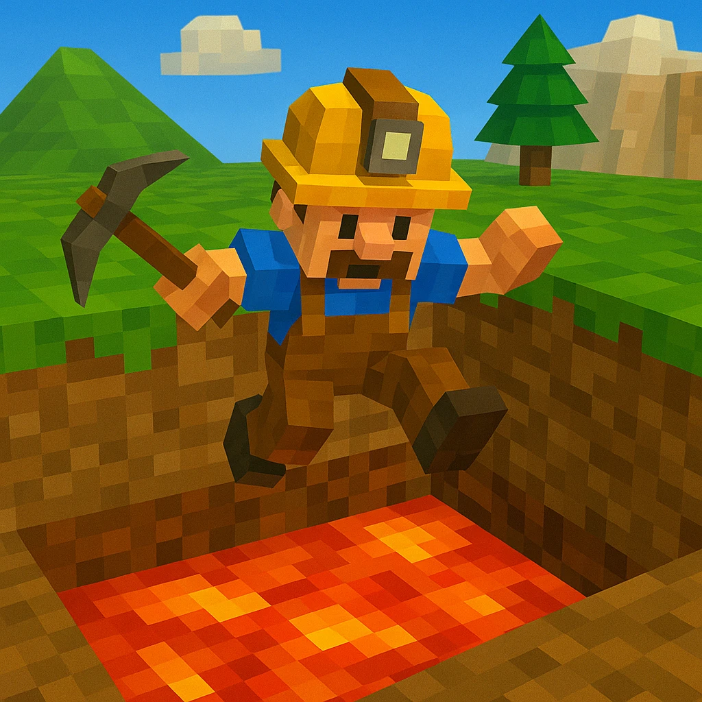 Miner digging straight down and falling into lava.
 emoji
