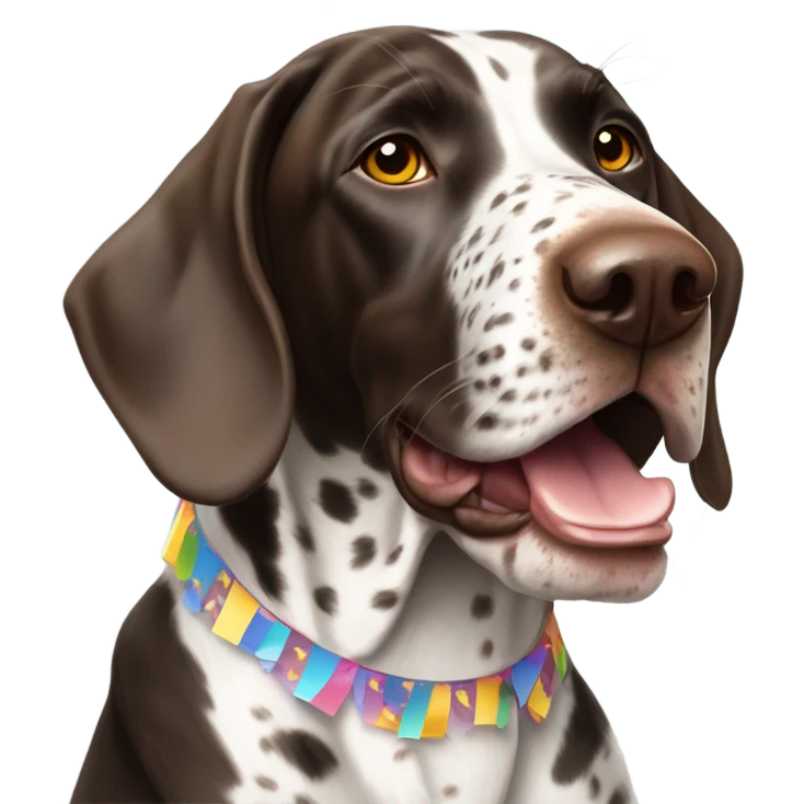 German shorthair with party horn and confetti emoji