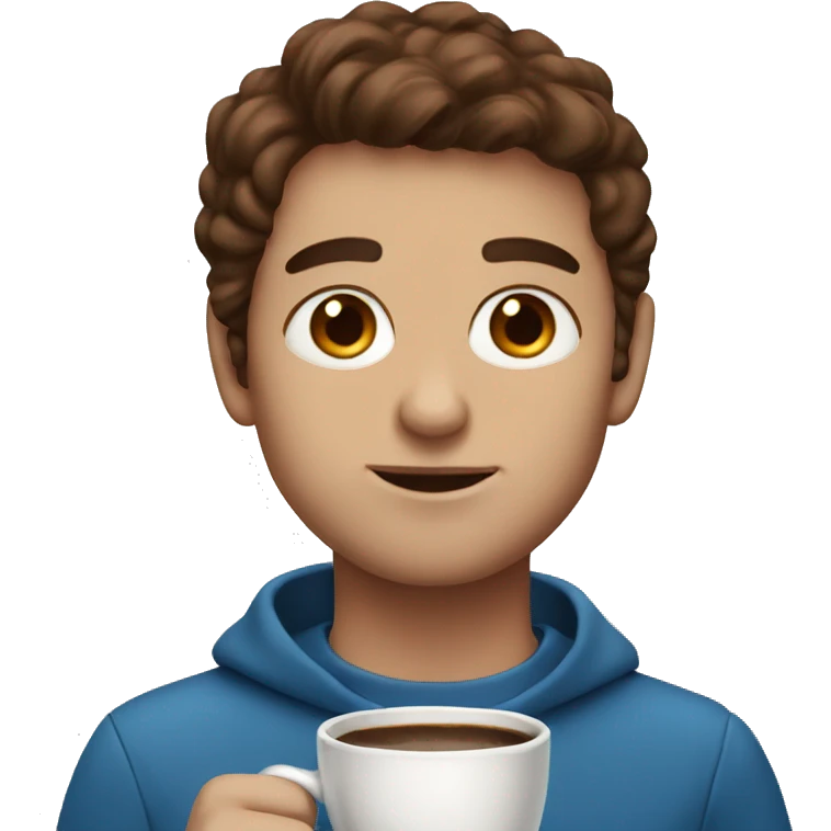 Brown hair blue eyes with coffee emoji