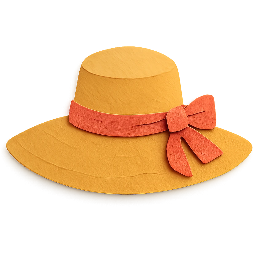 classic wide-brimmed women's sun hat, paper-craft style illustration emoji