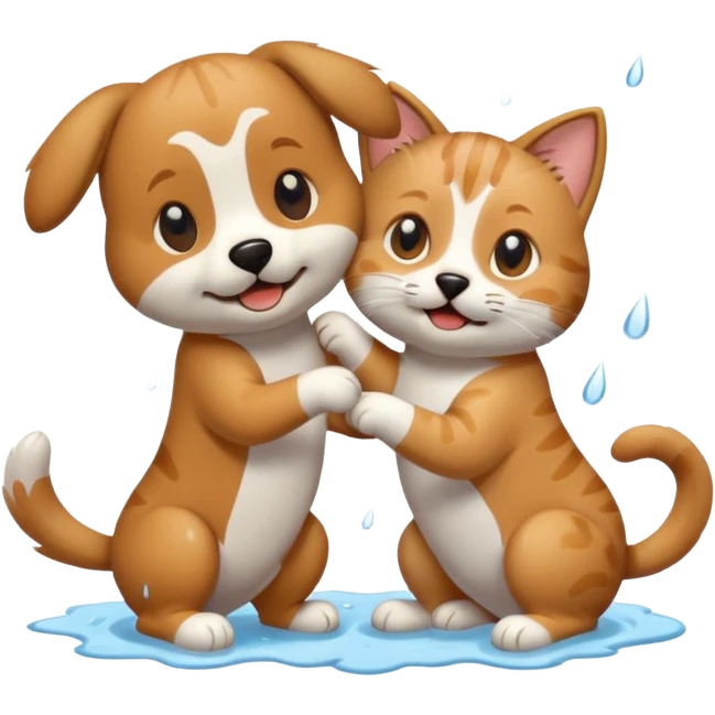 dog and cat playing in the rain emoji