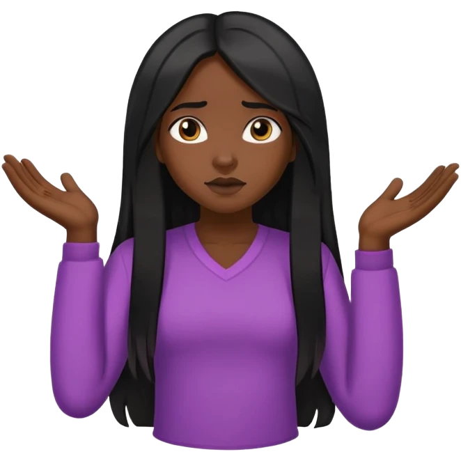 African American girl long hair middle hair part, shrugging emoji