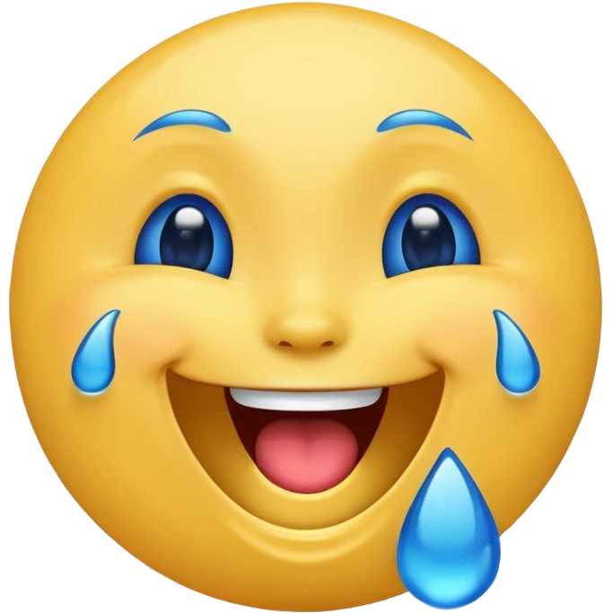Emoji, yellow round laughing face, blue tears of joy on it  emoji