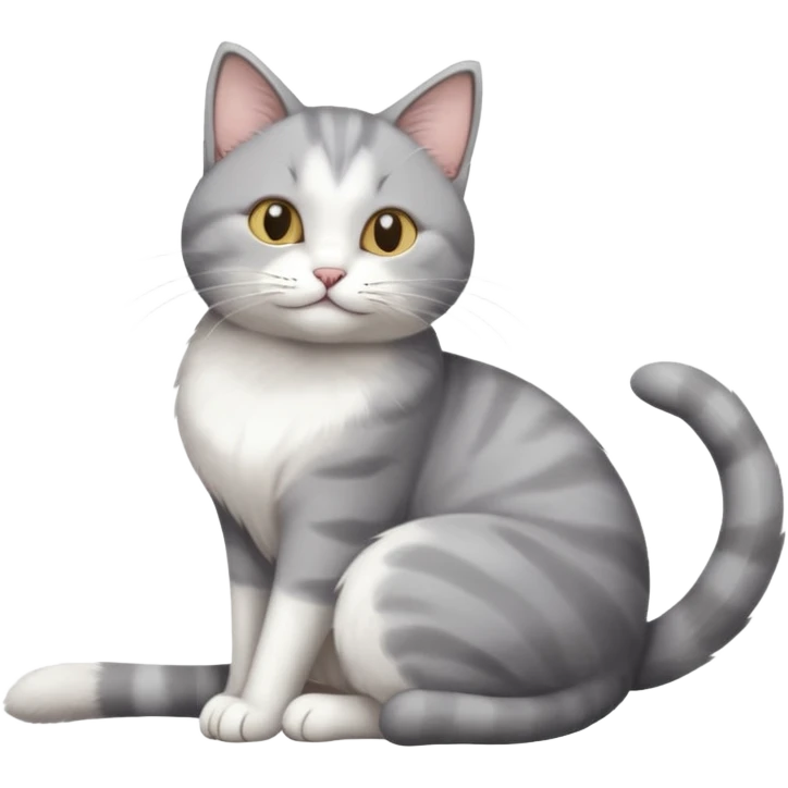 grey and white cat doing a big long stretch emoji