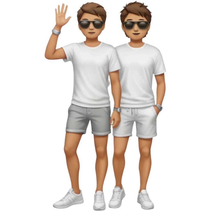 Handsome. Male. Short brown hair. Messy hairstyles. Sunglasses. Sexy pose. Full body. Wearing shorts. White tekkies. Pool background  emoji