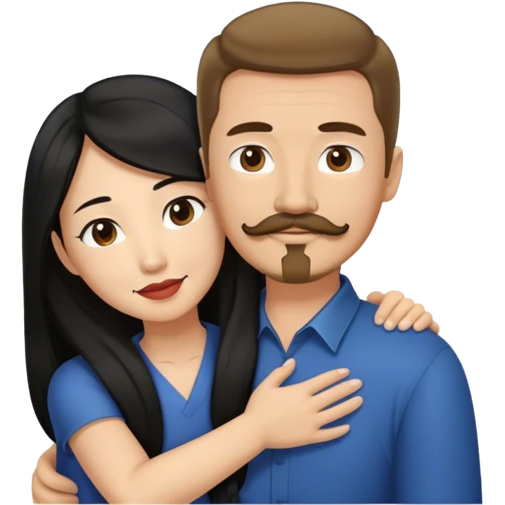 tall white man with brown hair goatee mustache hugging a asian woman with long black hair emoji