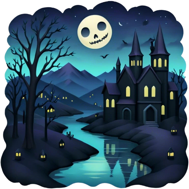 goth  eerie pastel night landscape  emoji