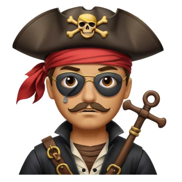 pirate with eye sailing a ship in strome sea background emoji