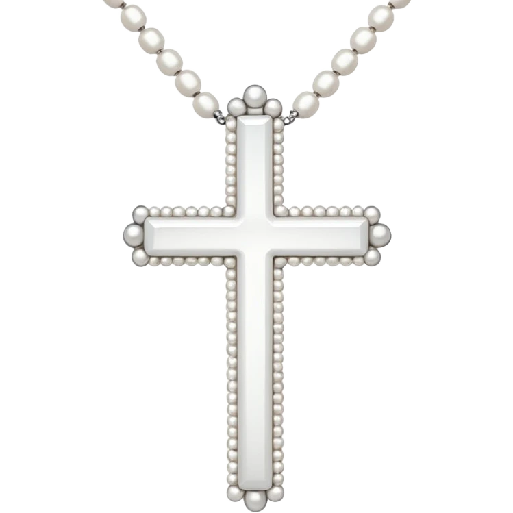 Elegant emoji icon of a white cross made of white beads, glossy surface, and white bead chain subtle shadows, pure white palette emoji