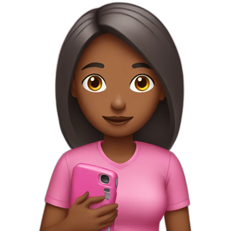 a girl holding a pink cell phone emoji