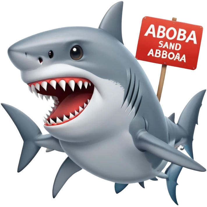the shark takes out a sign with the inscription ABOBA emoji