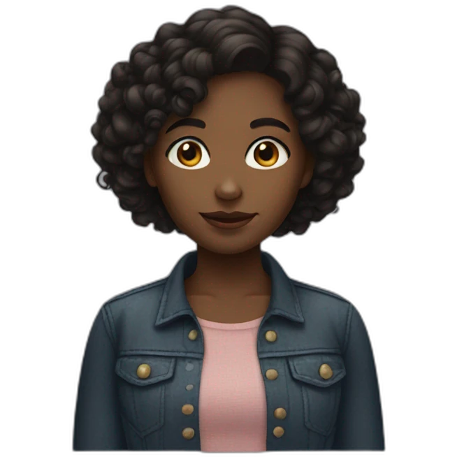 medium dark girl with short curly dark hair emoji
