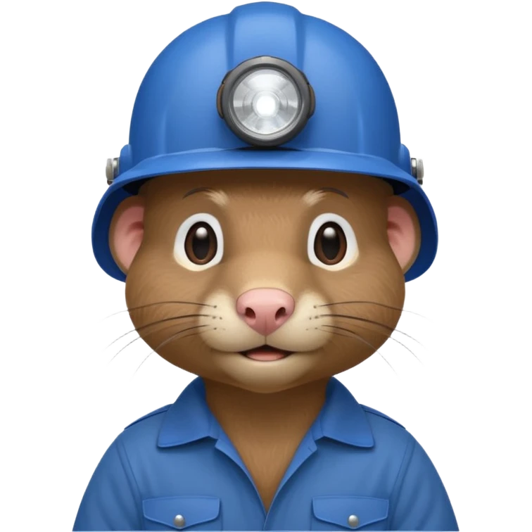 a mole rat, blue helmet, headlamp, brown worker cloth emoji
