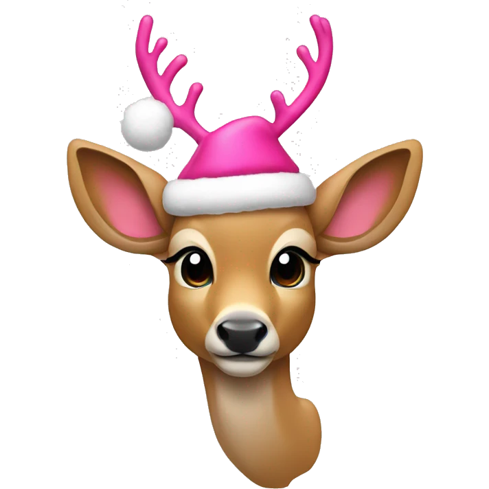 Deer with pink bow Christmas Santa hat emoji