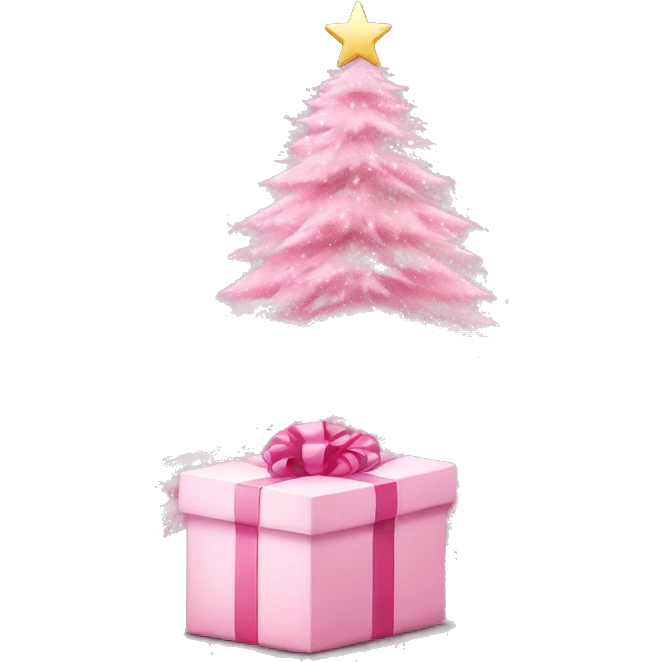 Pastel pink Christmas tree with pink gift emoji
