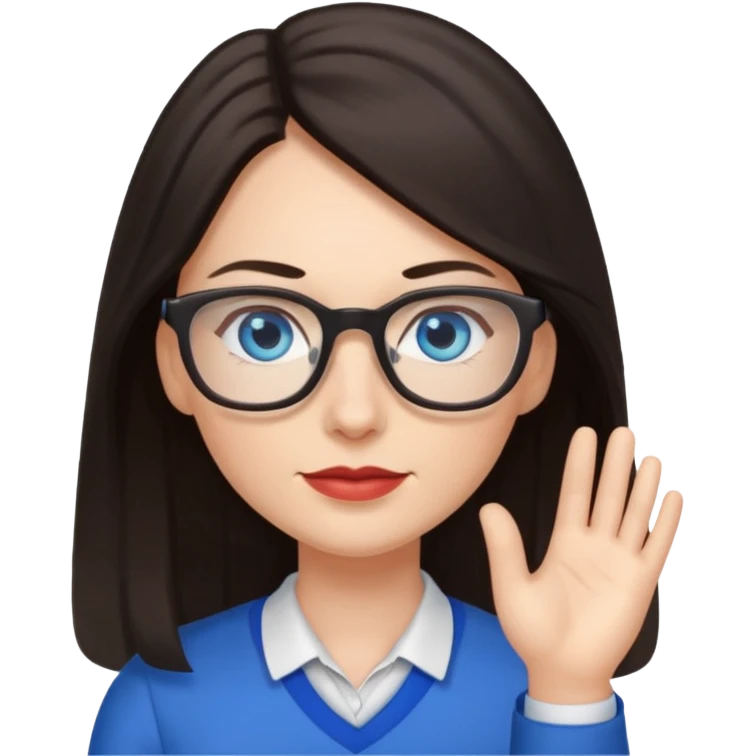 long dark hair, blue eyes, glasses teacher female emoji