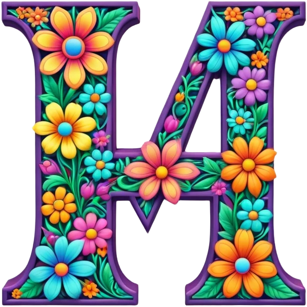 3D, gothic style psychedelic colored Letter “I” with hippie style flower border emoji