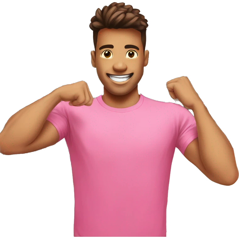Boy in Pink T shirt clicking picture in gym emoji
