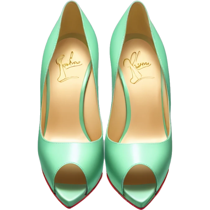 Realistic isolated top view of a pair of mint green Louboutin stiletto peep toe high heel shoes. emoji