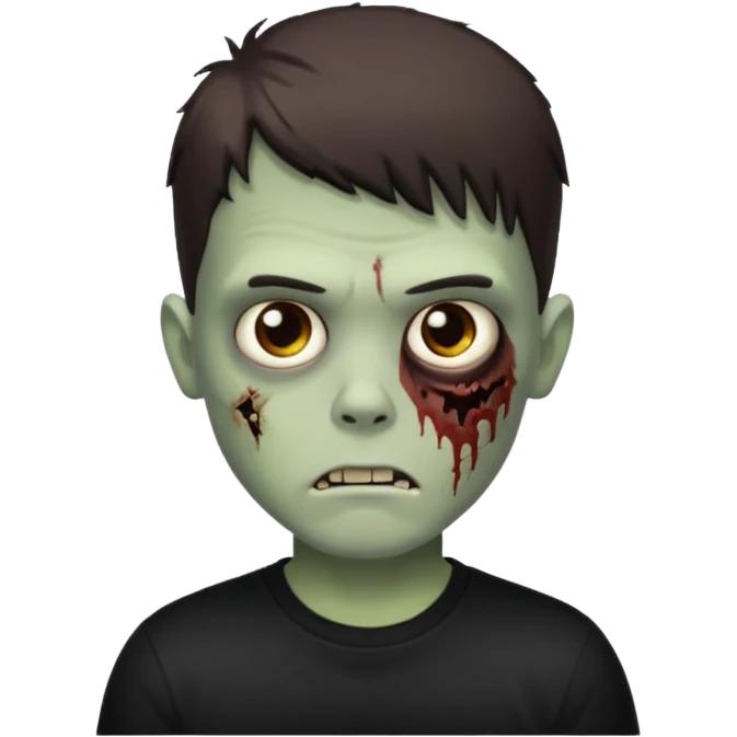 zombie white boy with dark brown edgar haircut and brown eyes (his skin is clear and white but with zombie scars) in black tee  emoji