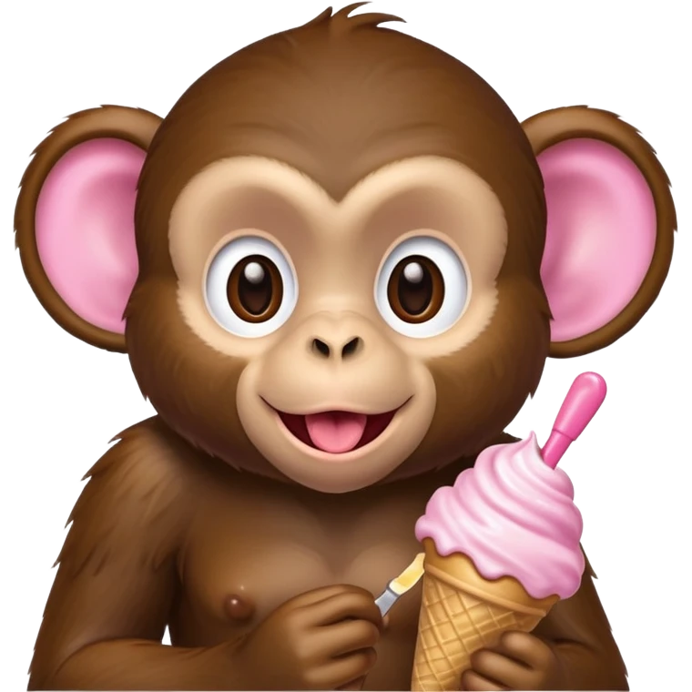 monkey eating ice cream with a pink spoon emoji