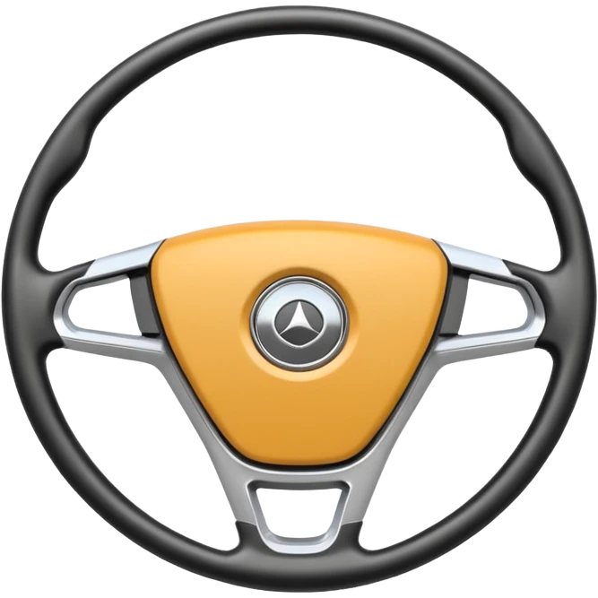 A futuristic steering wheel emoji made of silver chrome, minimal geometric design, smooth metallic surface, soft reflections, iOS emoji style, centered, clean white background emoji