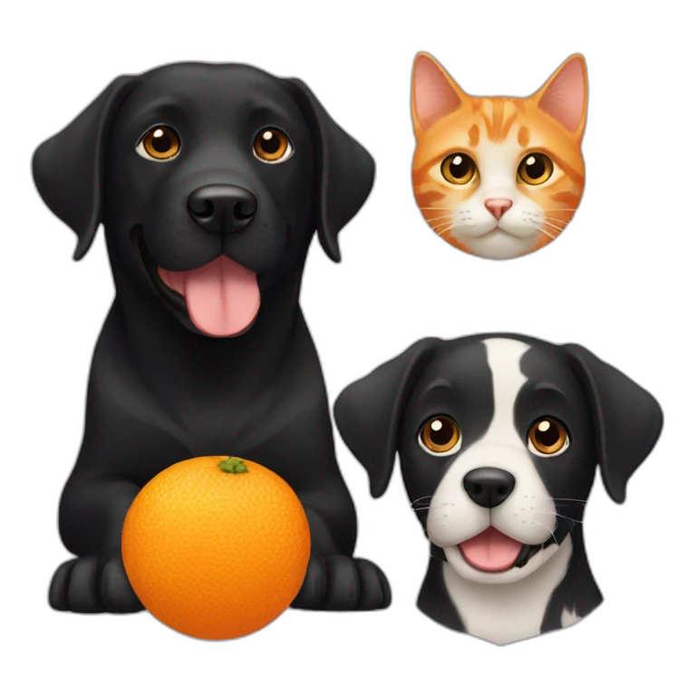 black labrador dog and orange cat emoji