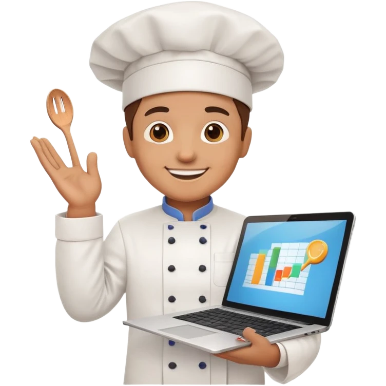 chef holding a laptop with a rising chart on the screen, emoji representing restaurant growth engineer emoji