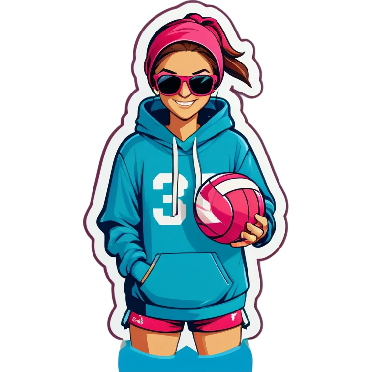 A volleyball with a hoodie and sunglasses emoji