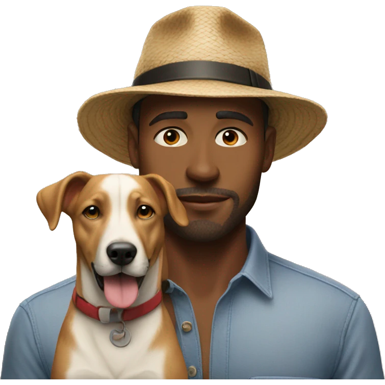 realistic solo male with hat and dog emoji