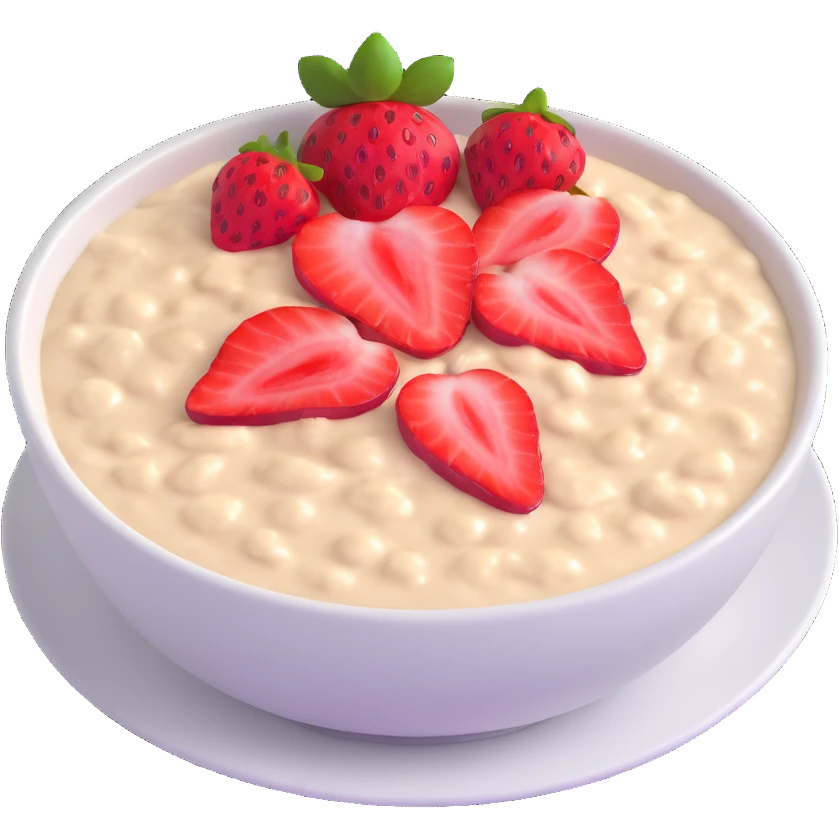 creamy oatmeal porridge with strawberry slices on top emoji