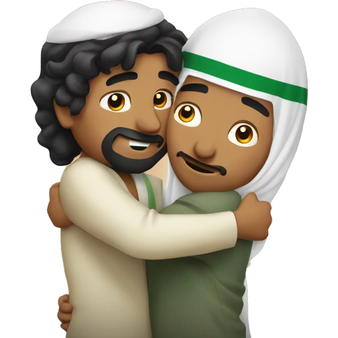 mexican man and saudi arabian man hugging like lovers emoji