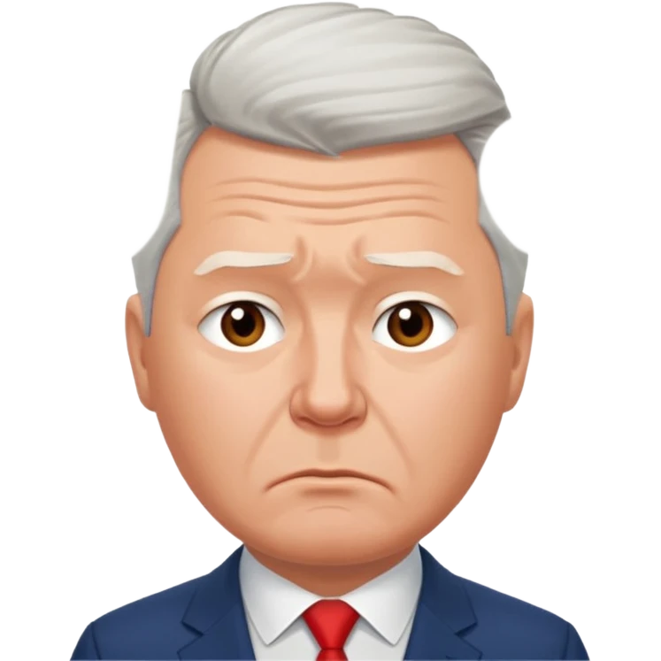 Sad emoji of Sergey Sobyanin, mayor of Moscow, looking upset and disappointed, cartoon style, expressive face, simple emoji design emoji
