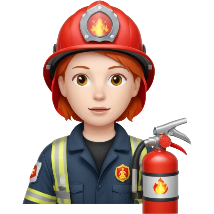 red haired Firefighter with respiratory protection with fire extinguisher emoji