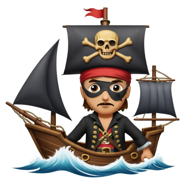 pirate with eye sailing a ship in strome sea background emoji