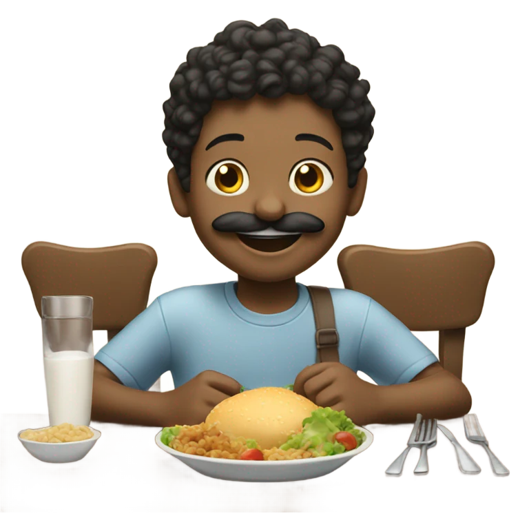 smiling boy with mustache enjoying food emoji