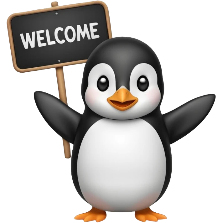 Penguin that holds big welcome sign emoji