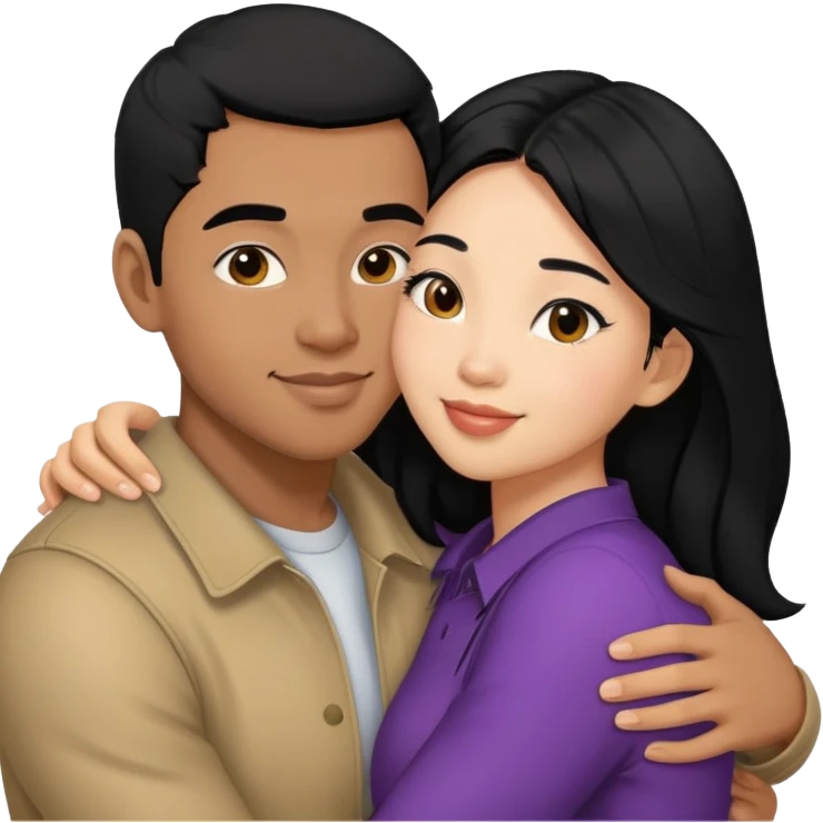 Light skin black man with black hair kissing asian girl with black hair emoji