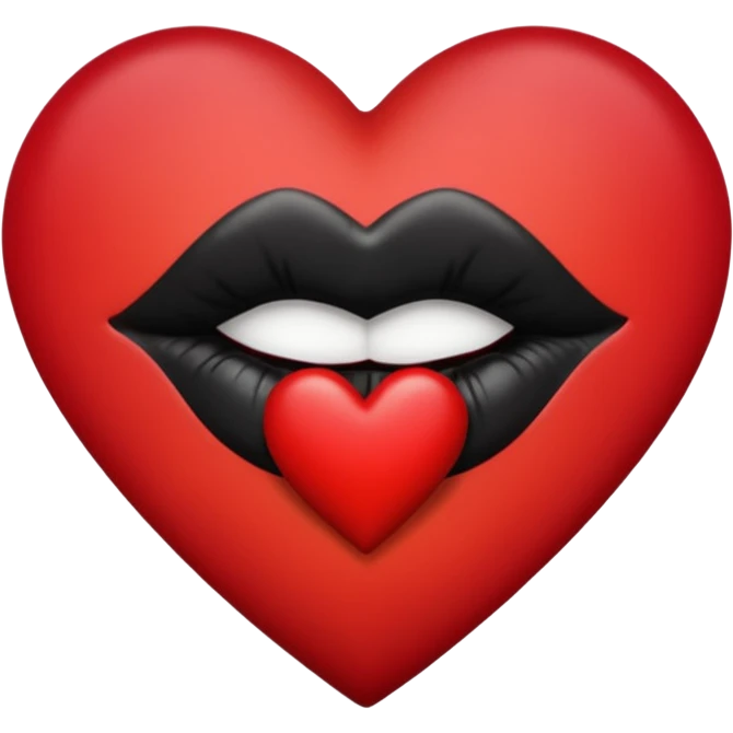 A solid red gradient heart, with three black lipstick kiss marks of different angles printed on it, retro matte texture, high contrast, clean edges, sticker style, 
 emoji