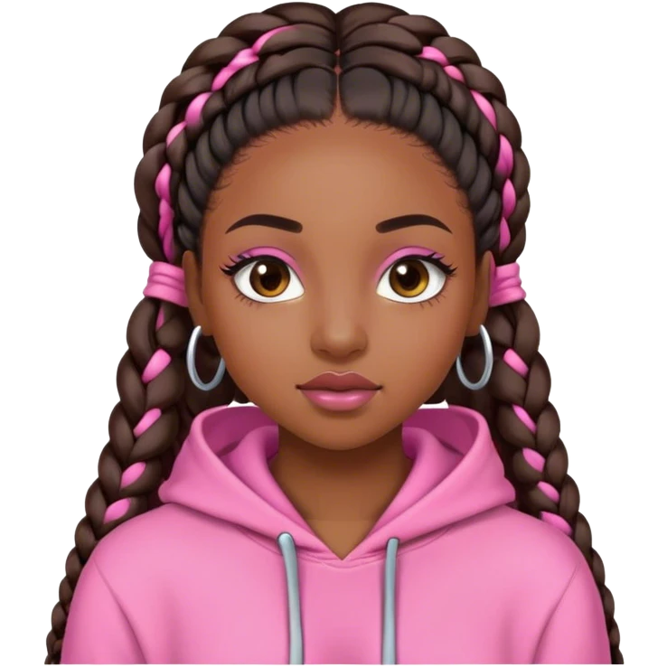 Black girl with pink hoodie long braids eyelashes and lipgloss emoji