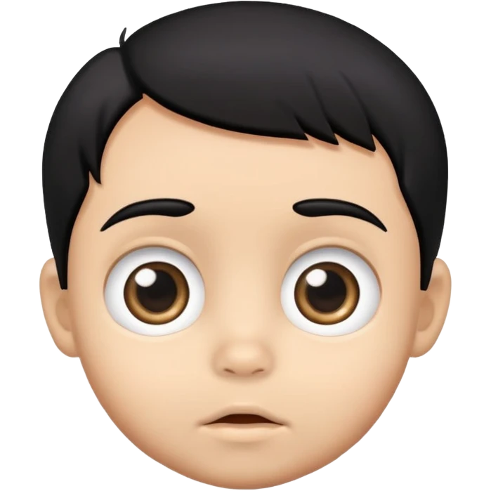 Baby boy face with big eyes, medium skin tone, and black hair emoji