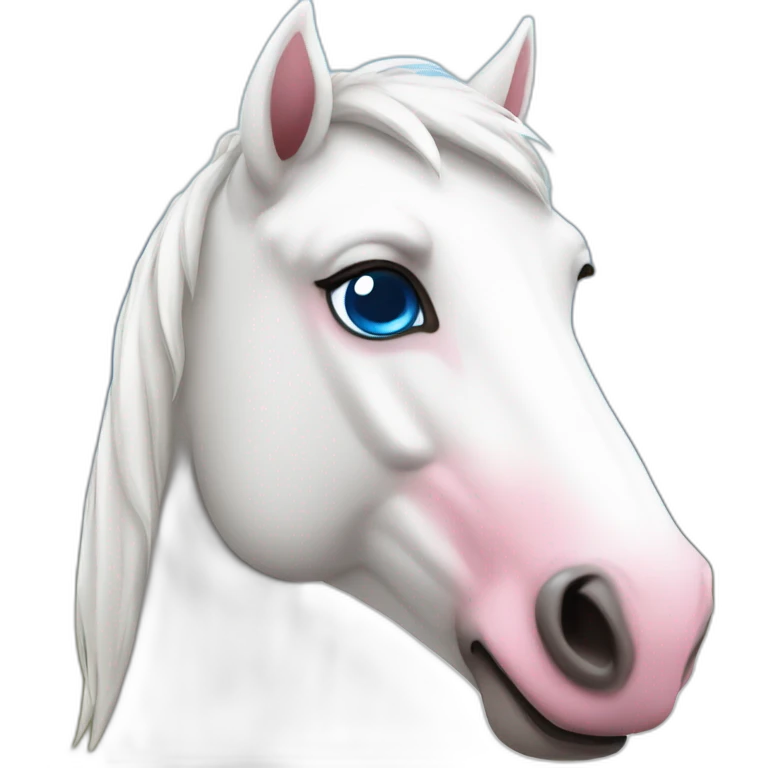 White horse with pink nose blue eyes brown ears emoji