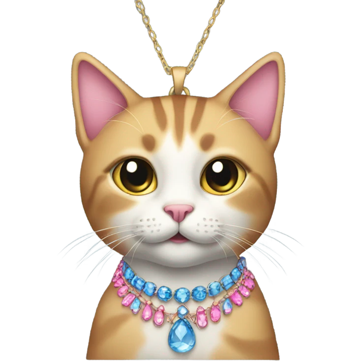 Cat in blue, and pink necklace  emoji