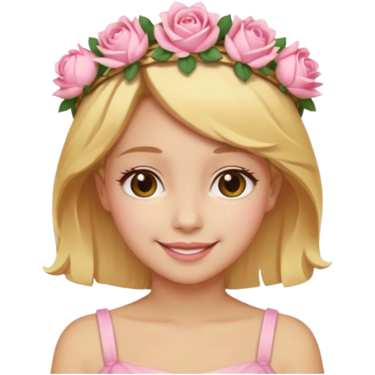["Light golden skin female, short honey-blonde hair, wearing a soft pink rose crown."] emoji