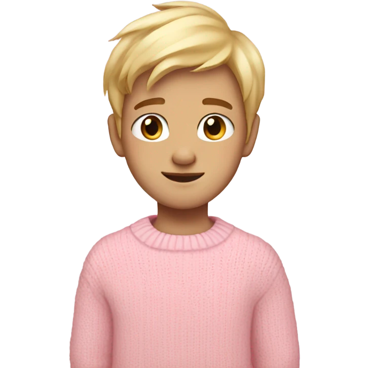 a fair skin boy in pink pastel sweater, blonde hair and cute pose emoji