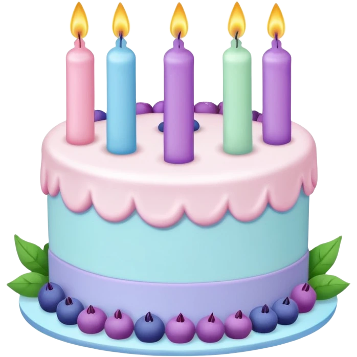 Pink blue purple Pastel birthday cake with leaves and candles  emoji