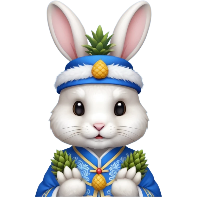 rabbit, wearing blue chinese ancient custome, with pine apple emoji